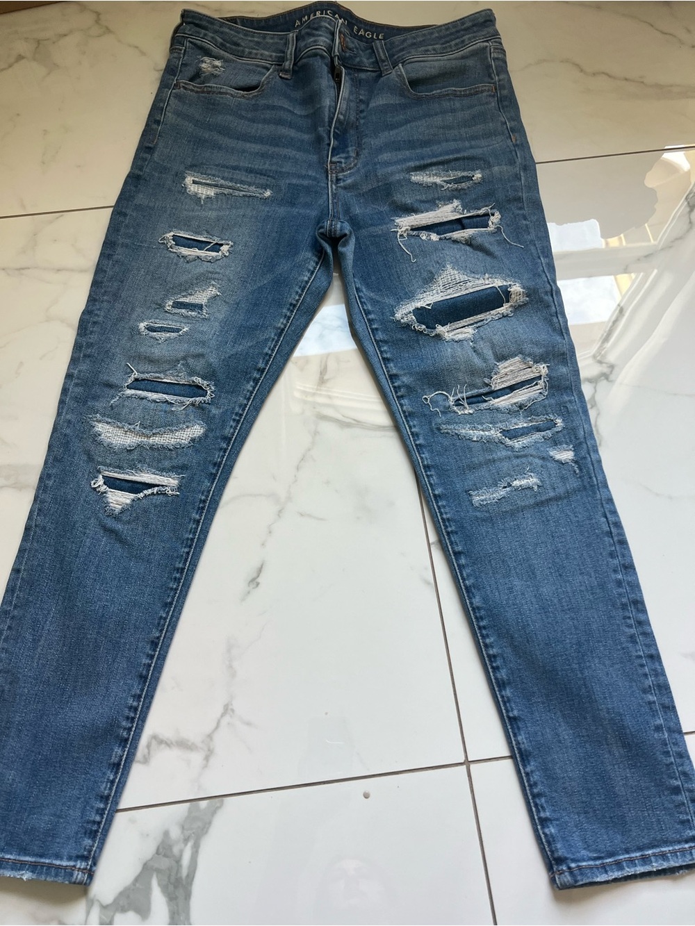 American Eagle Outfitters Distressed Skinny Jeans - Blue Denim